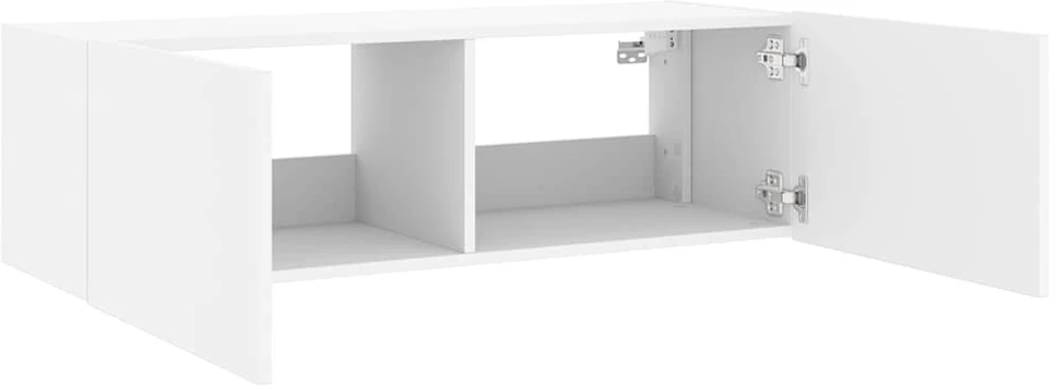 TV staliukas Sieninė TV spintelė su LED lemputėmis, balta, 100x35x31cm