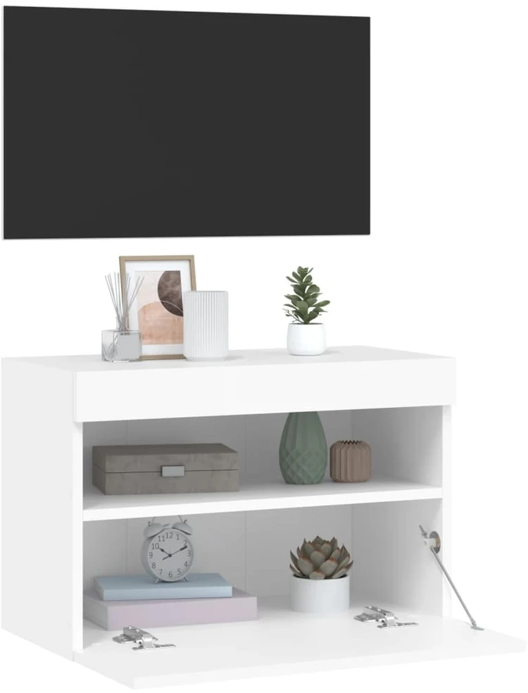 TV staliukas Sieninė TV spintelė su LED lemputėmis, balta, 60x30x40cm