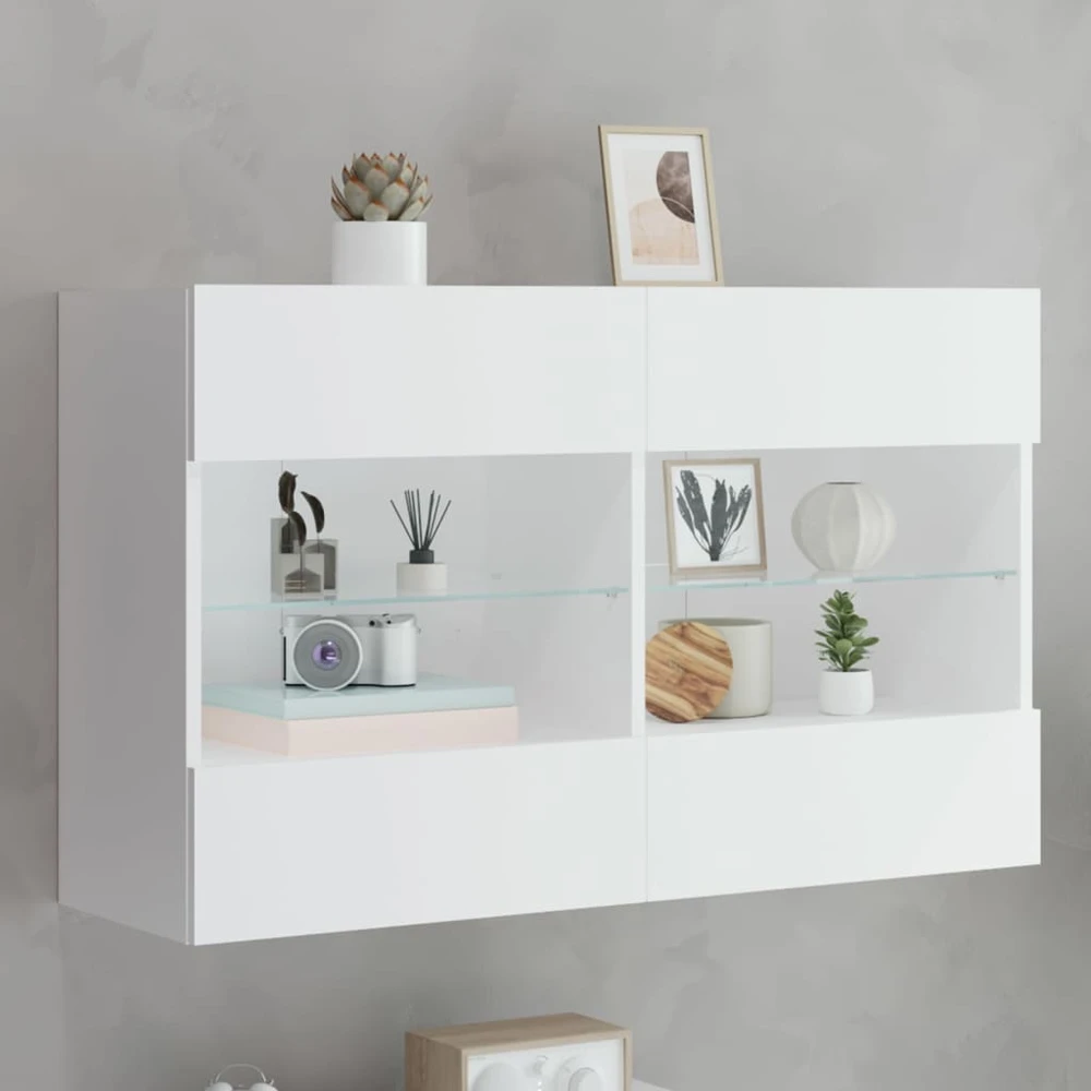 TV staliukas Sieninė TV spintelė su LED lemputėmis, balta, 98,5x30x60,5cm