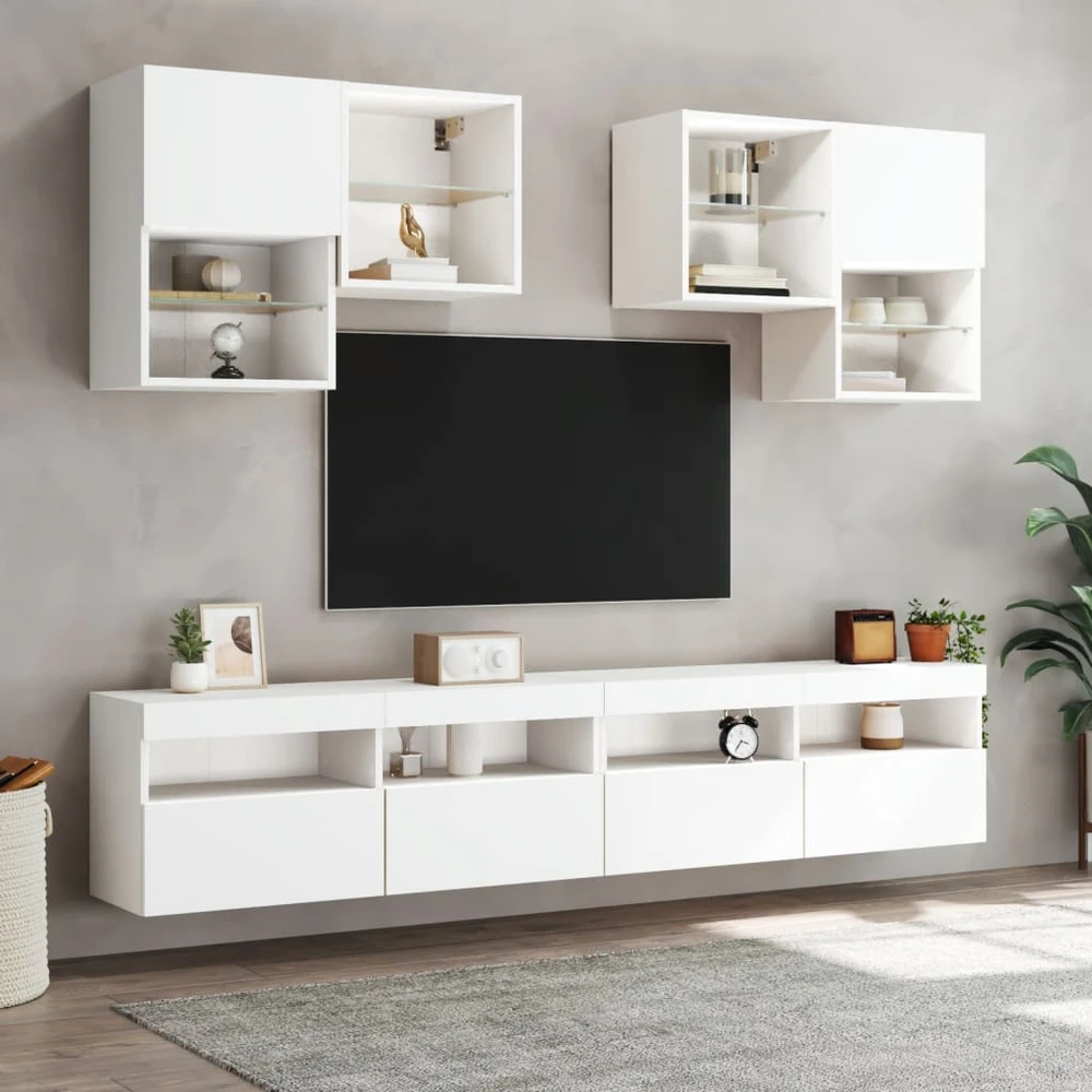 TV staliukas Sieninė TV spintelė su LED lemputėmis, balta, 100x30x40cm