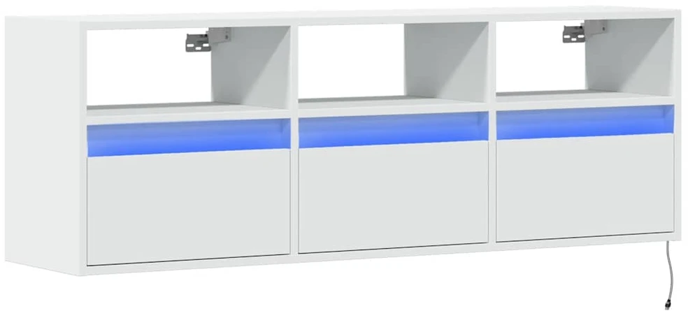 TV staliukas Sieninė TV spintelė su LED lemputėmis, balta, 130x31x45 cm