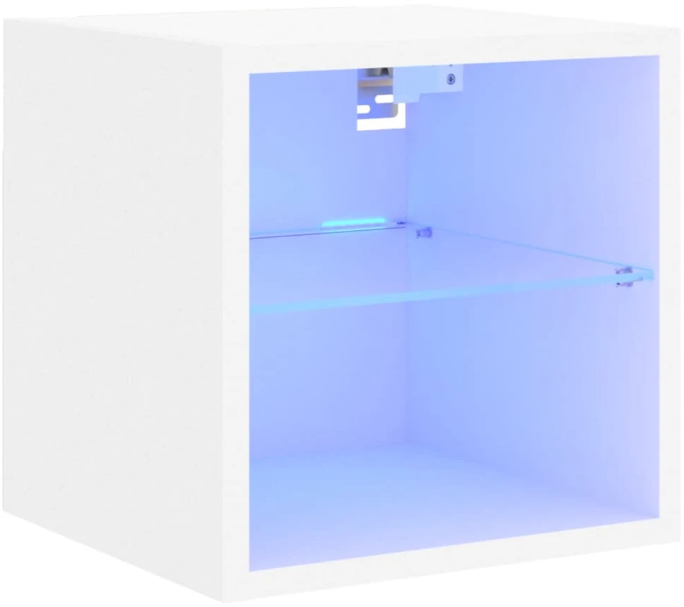 TV staliukas Sieninė TV spintelė su LED lemputėmis, balta, 30x28,5x30cm