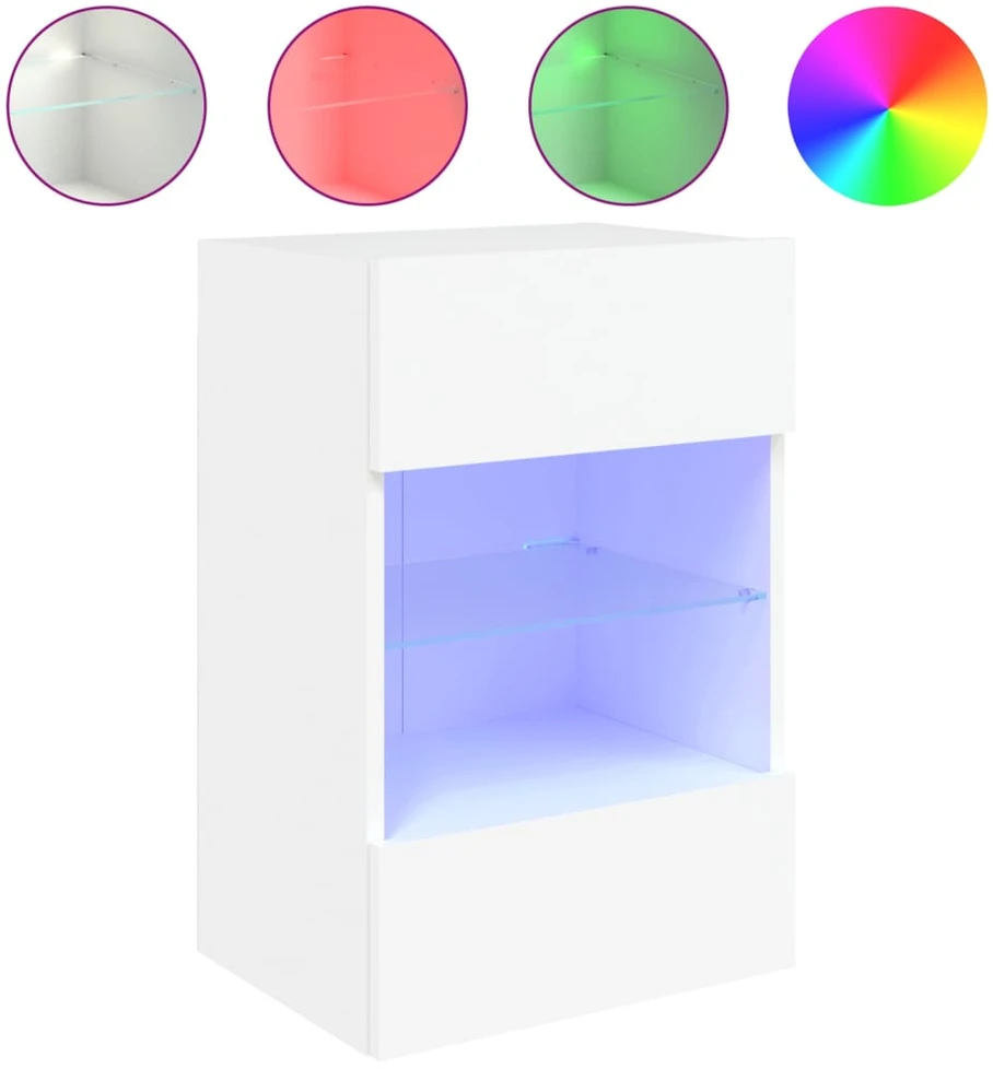 TV staliukas Sieninė TV spintelė su LED lemputėmis, balta, 40x30x60,5cm