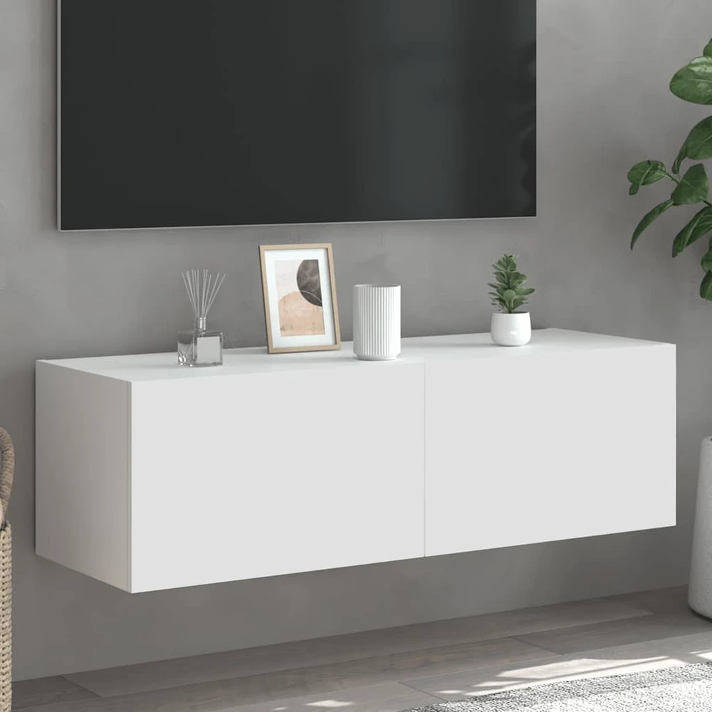 TV staliukas Sieninė TV spintelė su LED lemputėmis, balta, 100x35x31cm
