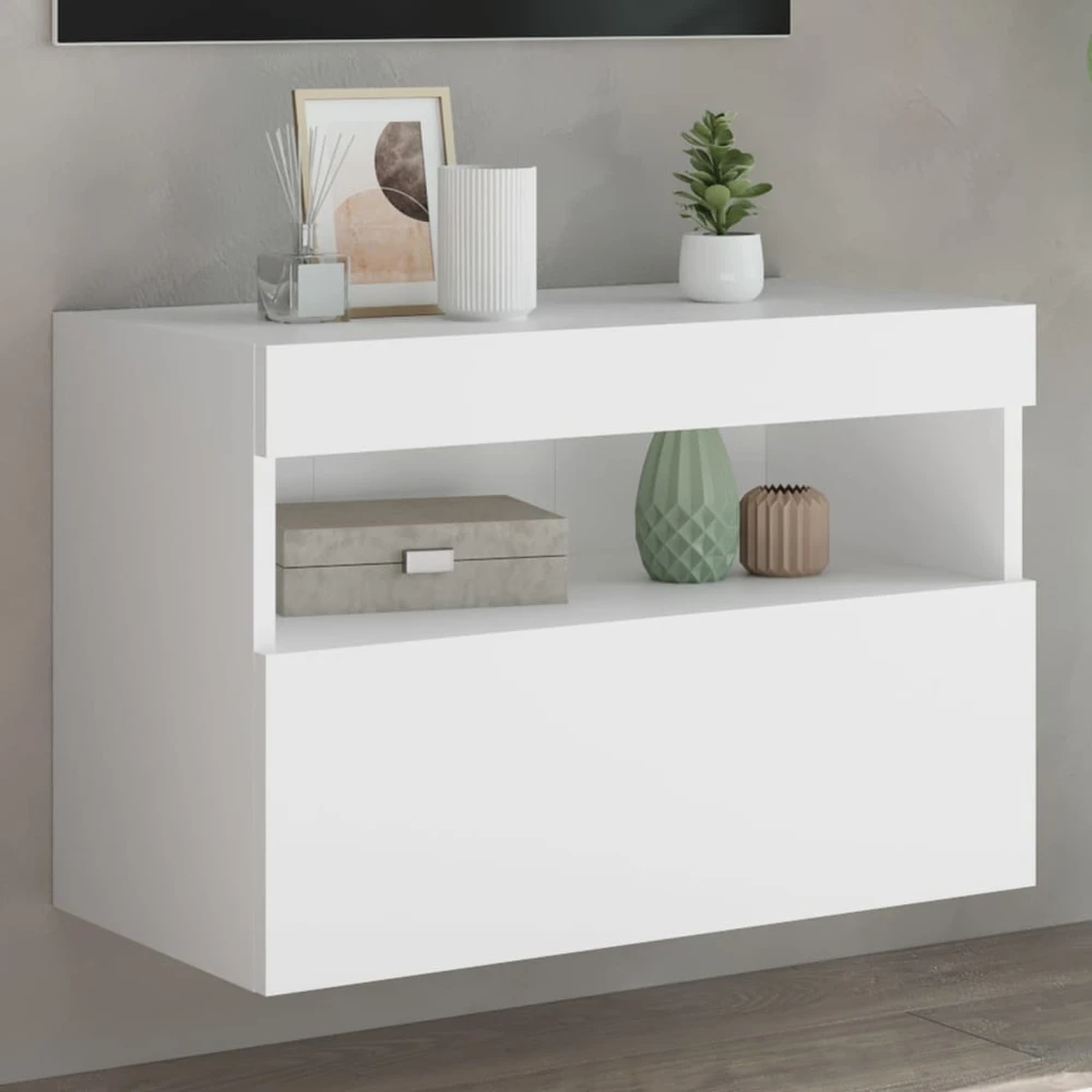 TV staliukas Sieninė TV spintelė su LED lemputėmis, balta, 60x30x40cm