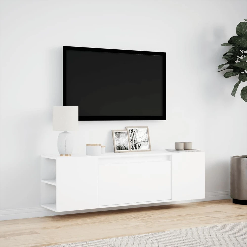 TV staliukas Sieninė TV spintelė su LED lemputėmis, balta, 135x31x39,5cm