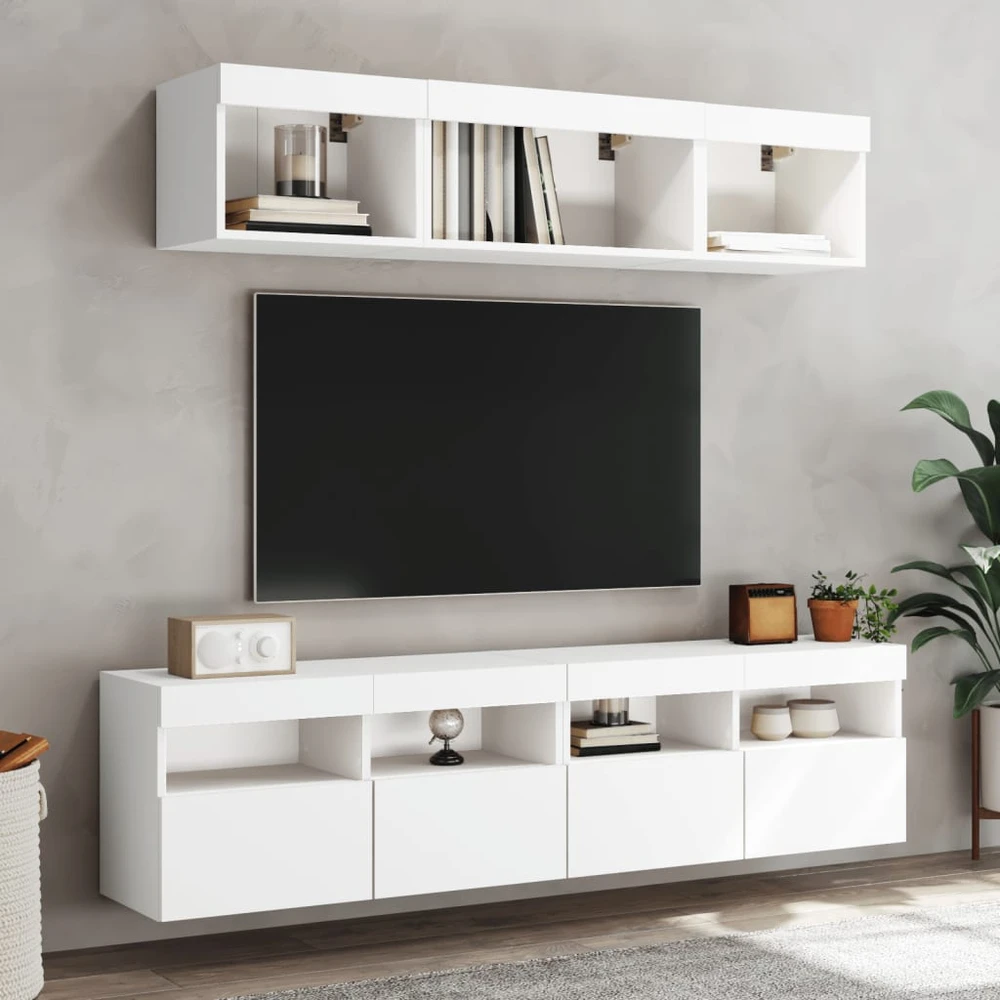 TV staliukas Sieninė TV spintelė su LED lemputėmis, balta, 80x30x40cm