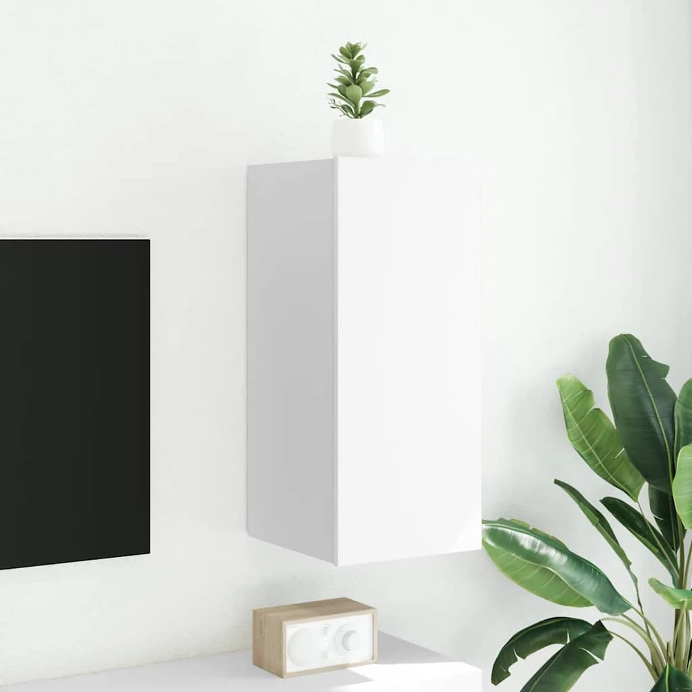 TV staliukas Sieninė TV spintelė su LED lemputėmis, balta, 30,5x35x70cm
