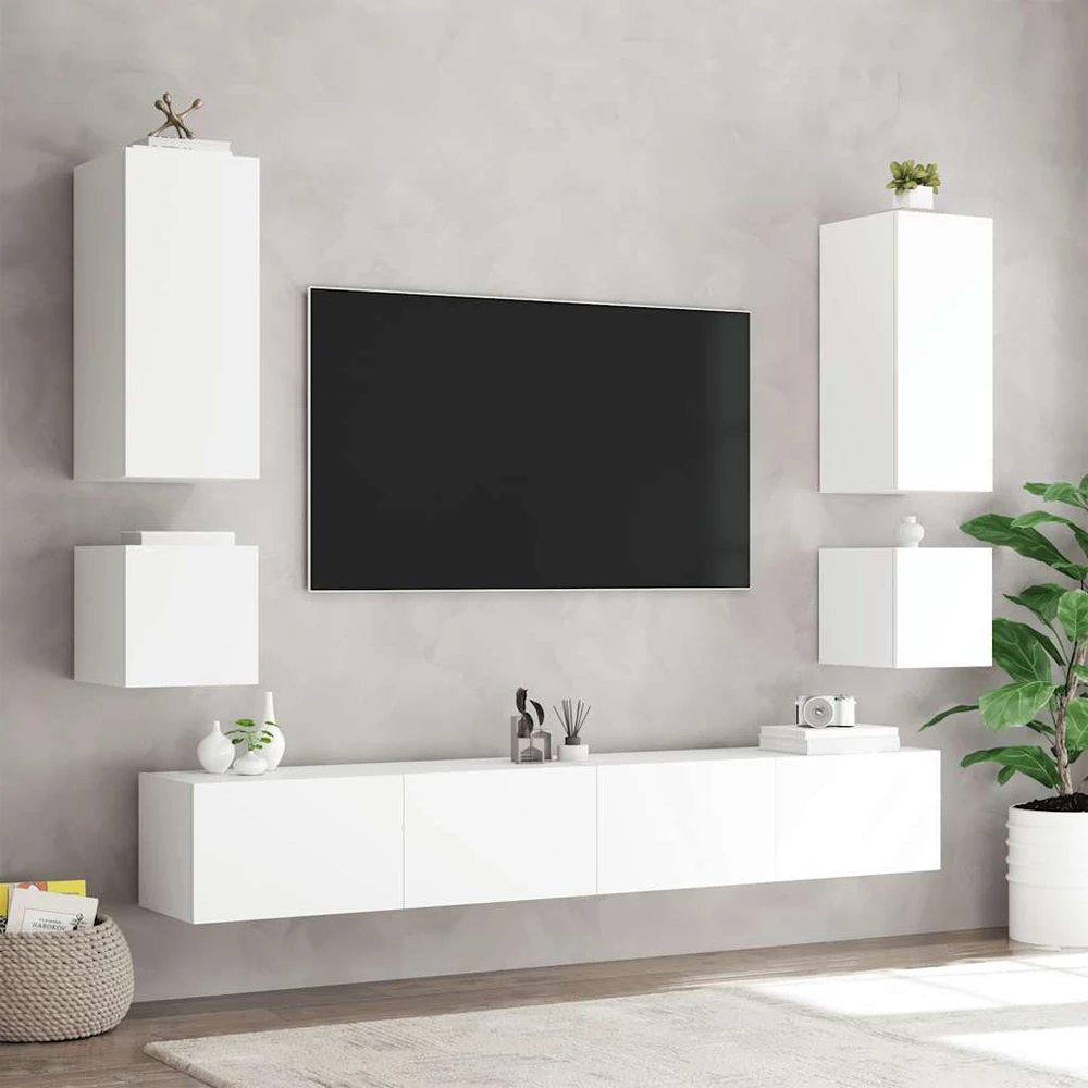 TV staliukas Sieninė TV spintelė su LED lemputėmis, balta, 100x35x41cm