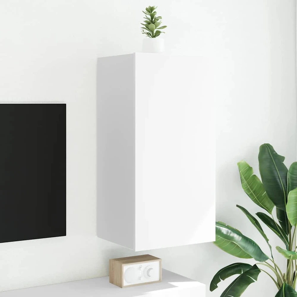 TV staliukas Sieninė TV spintelė su LED lemputėmis, balta, 40,5x35x80cm