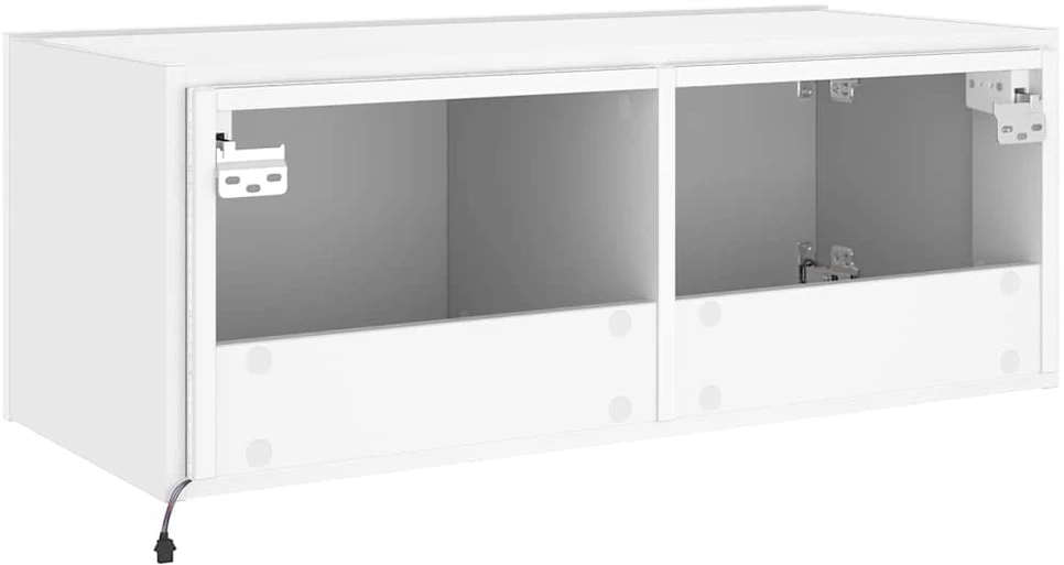 TV staliukas Sieninė TV spintelė su LED lemputėmis, balta, 80x35x31cm