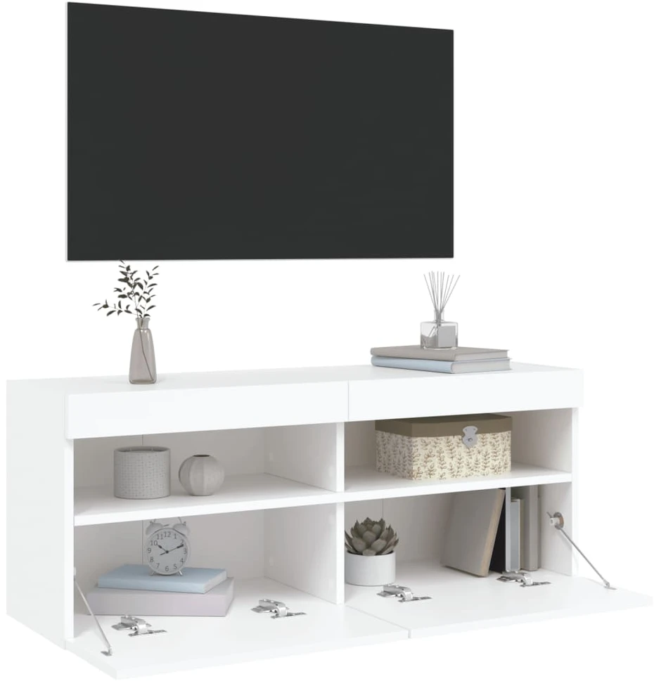 TV staliukas Sieninė TV spintelė su LED lemputėmis, balta, 100x30x40cm