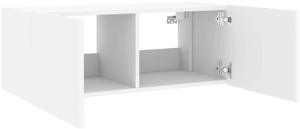 TV staliukas Sieninė TV spintelė su LED lemputėmis, balta, 80x35x31cm