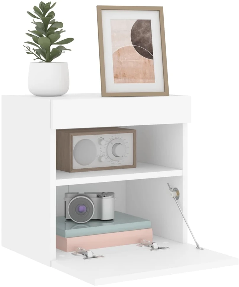 TV staliukas Sieninė TV spintelė su LED lemputėmis, balta, 40x30x40cm