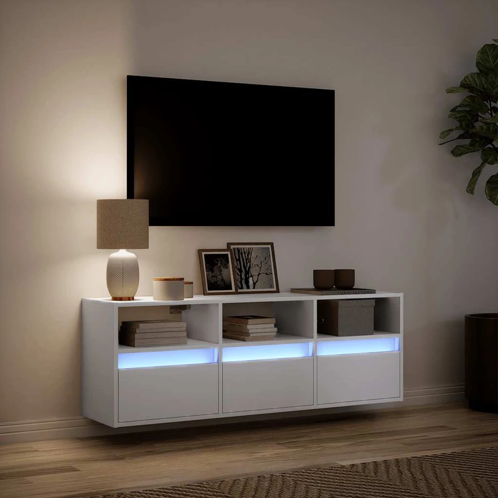 TV staliukas Sieninė TV spintelė su LED lemputėmis, balta, 130x31x45 cm