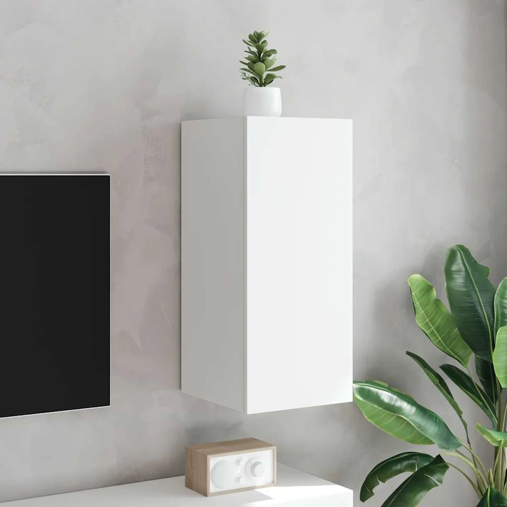 TV staliukas Sieninė TV spintelė su LED lemputėmis, balta, 30,5x35x70cm