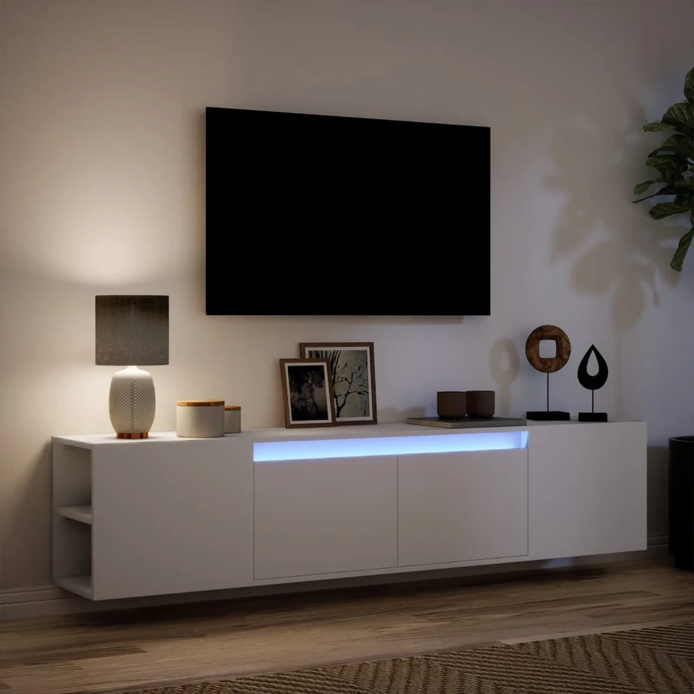 TV staliukas Sieninė TV spintelė su LED lemputėmis, balta, 180x31x39,5cm