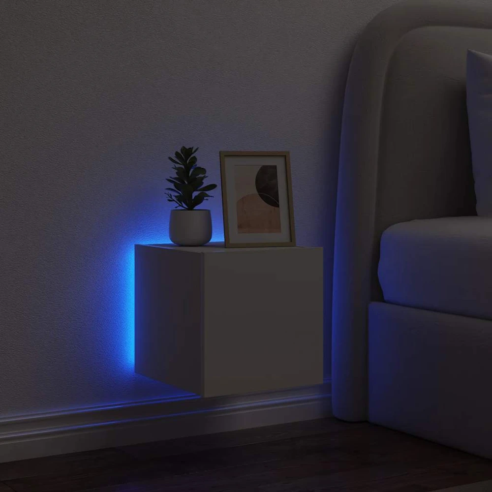 TV staliukas Sieninė TV spintelė su LED lemputėmis, balta, 30,5x35x30cm