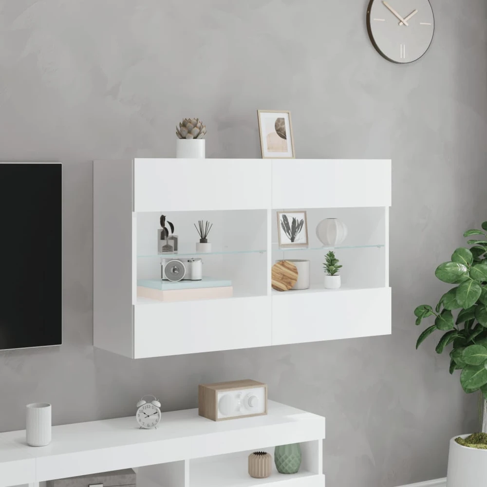 TV staliukas Sieninė TV spintelė su LED lemputėmis, balta, 98,5x30x60,5cm