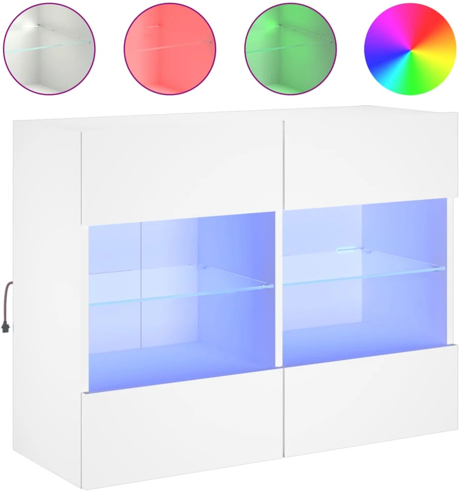 TV staliukas Sieninė TV spintelė su LED lemputėmis, balta, 78,5x30x60,5cm