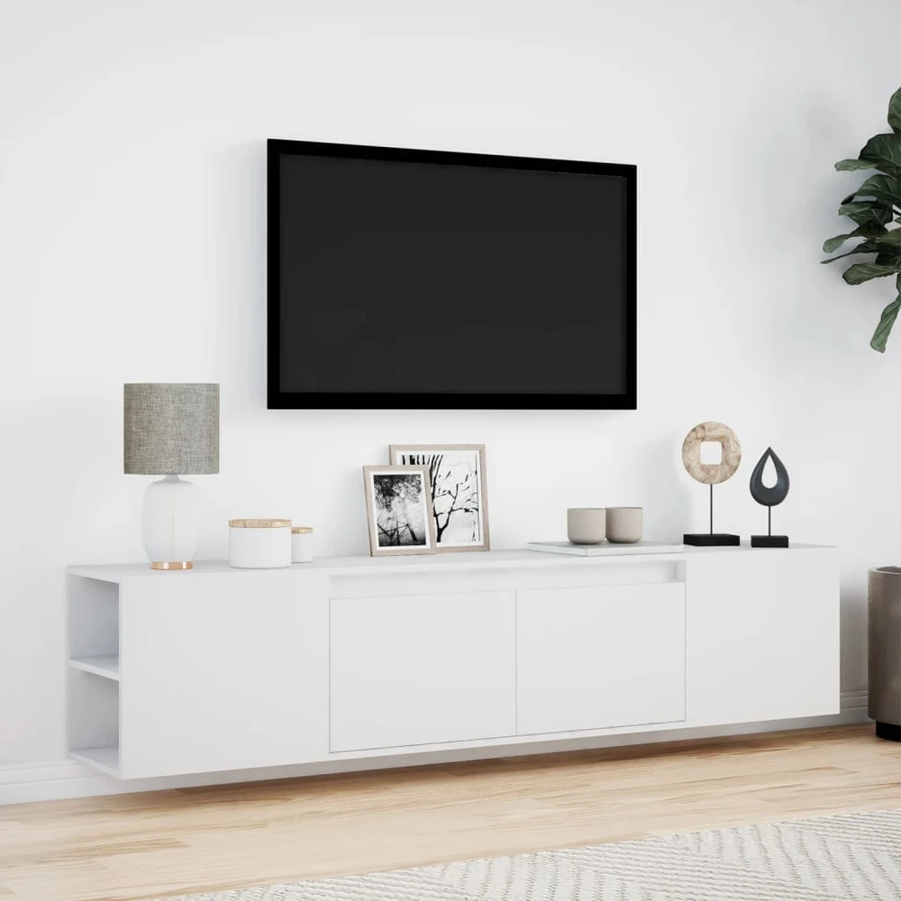 TV staliukas Sieninė TV spintelė su LED lemputėmis, balta, 180x31x39,5cm