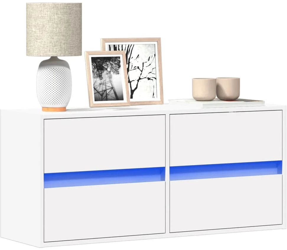 TV staliukas Sieninė TV spintelė su LED lemputėmis, balta, 100x31x45cm