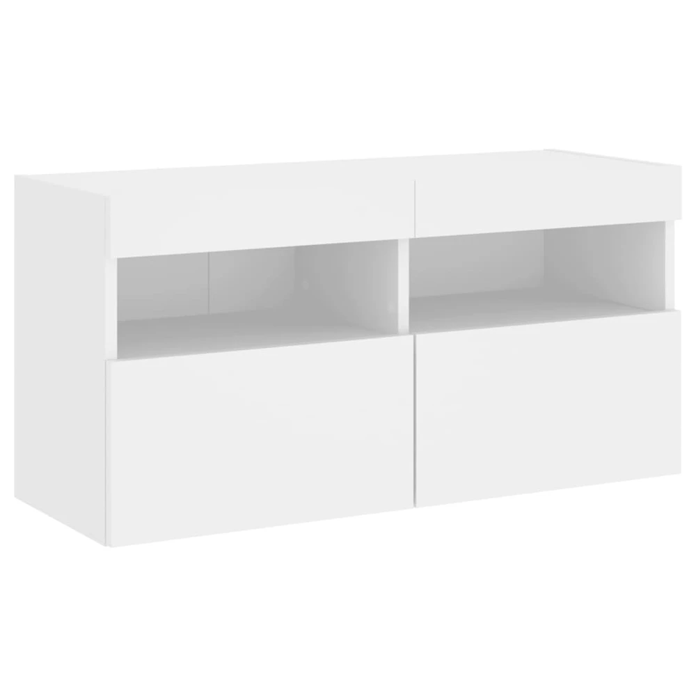 TV staliukas Sieninė TV spintelė su LED lemputėmis, balta, 80x30x40cm