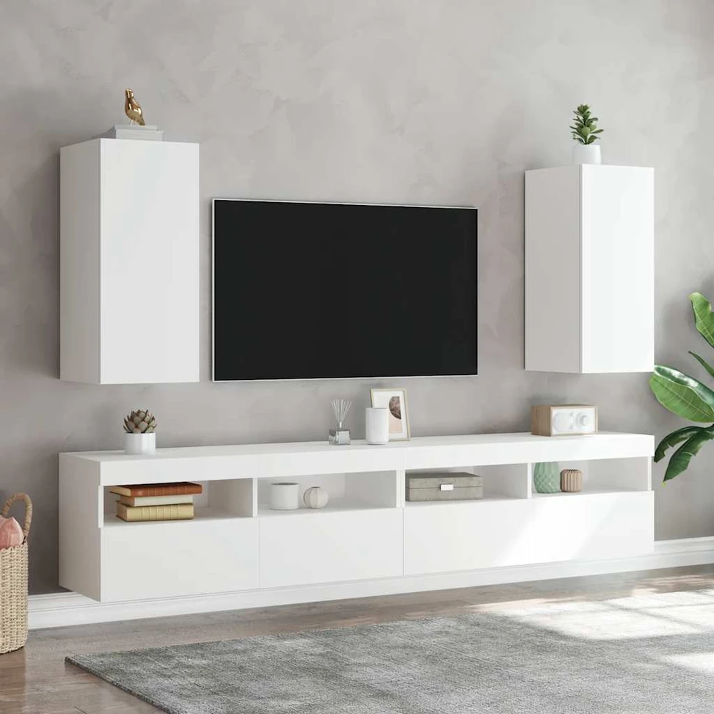 TV staliukas Sieninė TV spintelė su LED lemputėmis, balta, 30,5x35x70cm