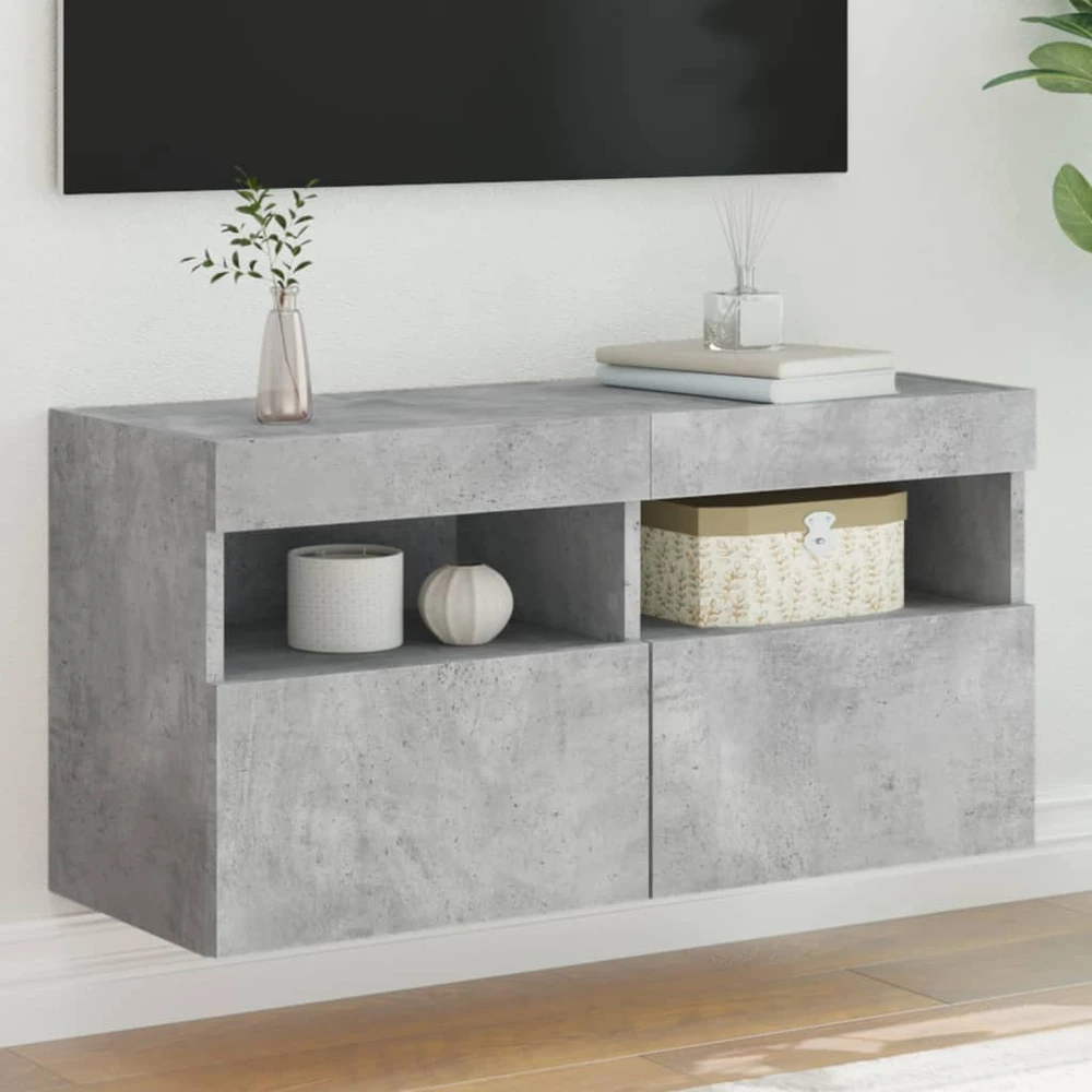 TV staliukas Sieninė TV spintelė su LED lemputėmis, betono pilka, 80x30x40cm