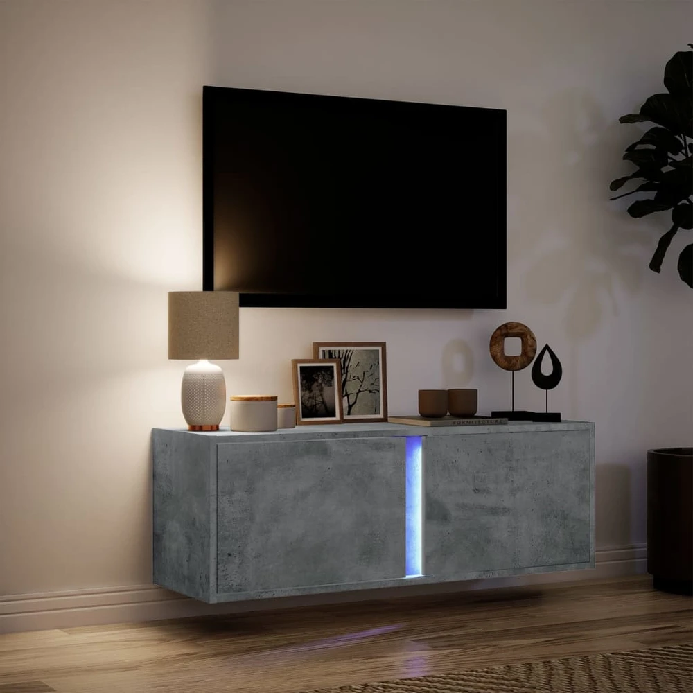 TV staliukas Sieninė TV spintelė su LED lemputėmis, betono, 100x31x35cm