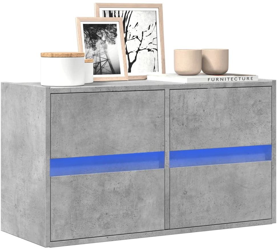 TV staliukas Sieninė TV spintelė su LED lemputėmis, betono, 80x31x45cm