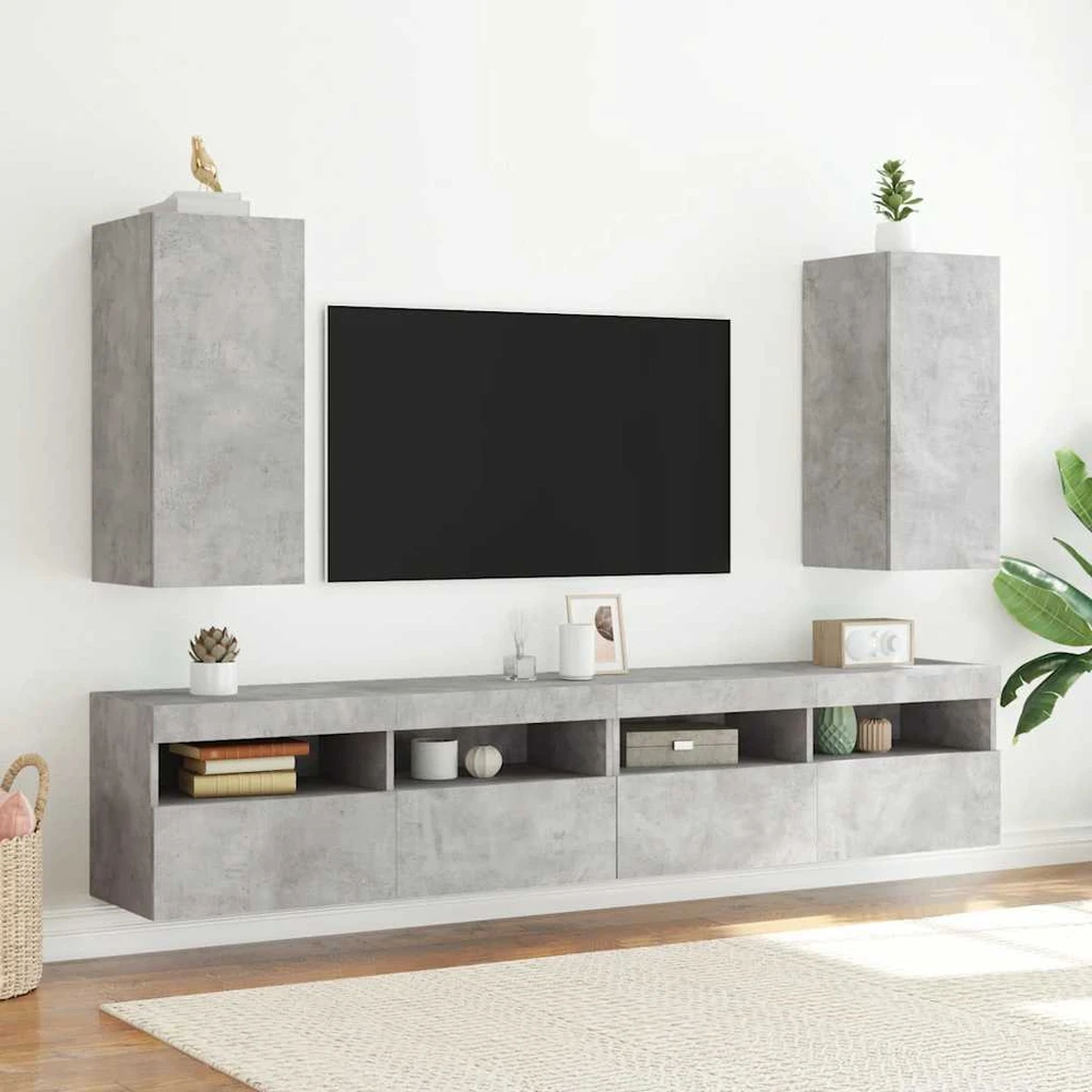 TV staliukas Sieninė TV spintelė su LED lemputėmis, betono, 30,5x35x70cm