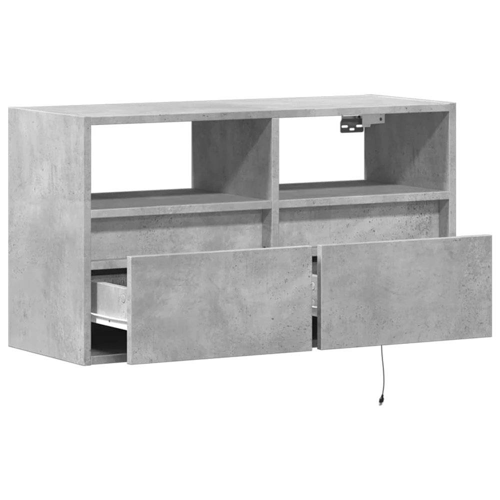 TV staliukas Sieninė TV spintelė su LED lemputėmis, betono, 80x31x45cm