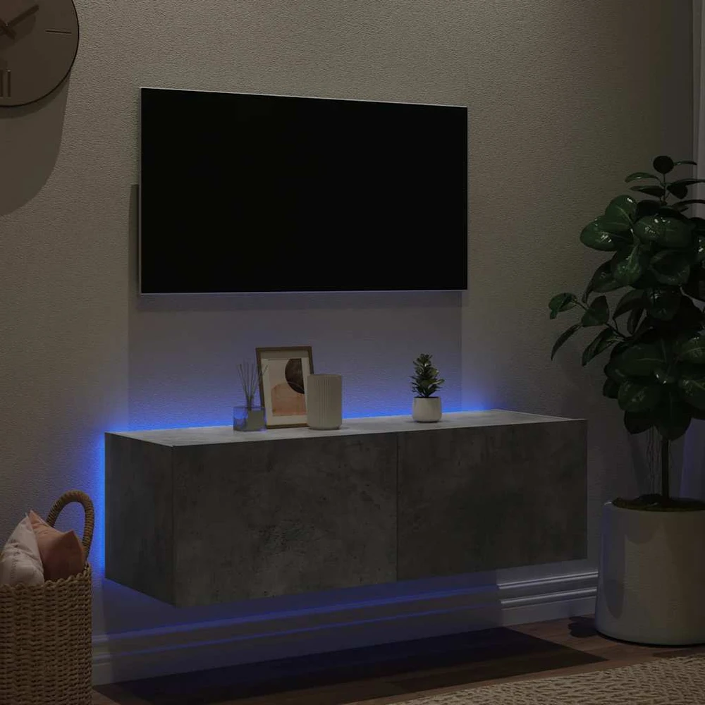 TV staliukas Sieninė TV spintelė su LED lemputėmis, betono, 100x35x31cm