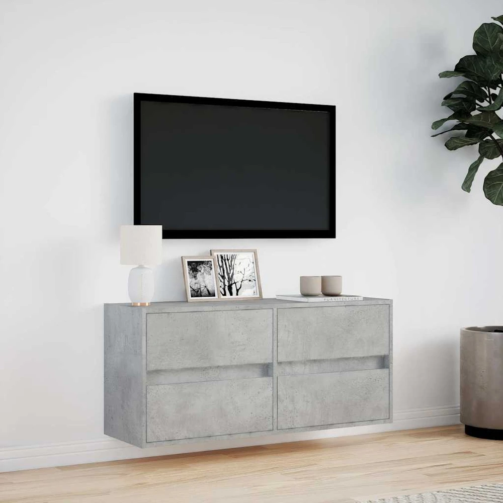 TV staliukas Sieninė TV spintelė su LED lemputėmis, betono, 100x31x45cm