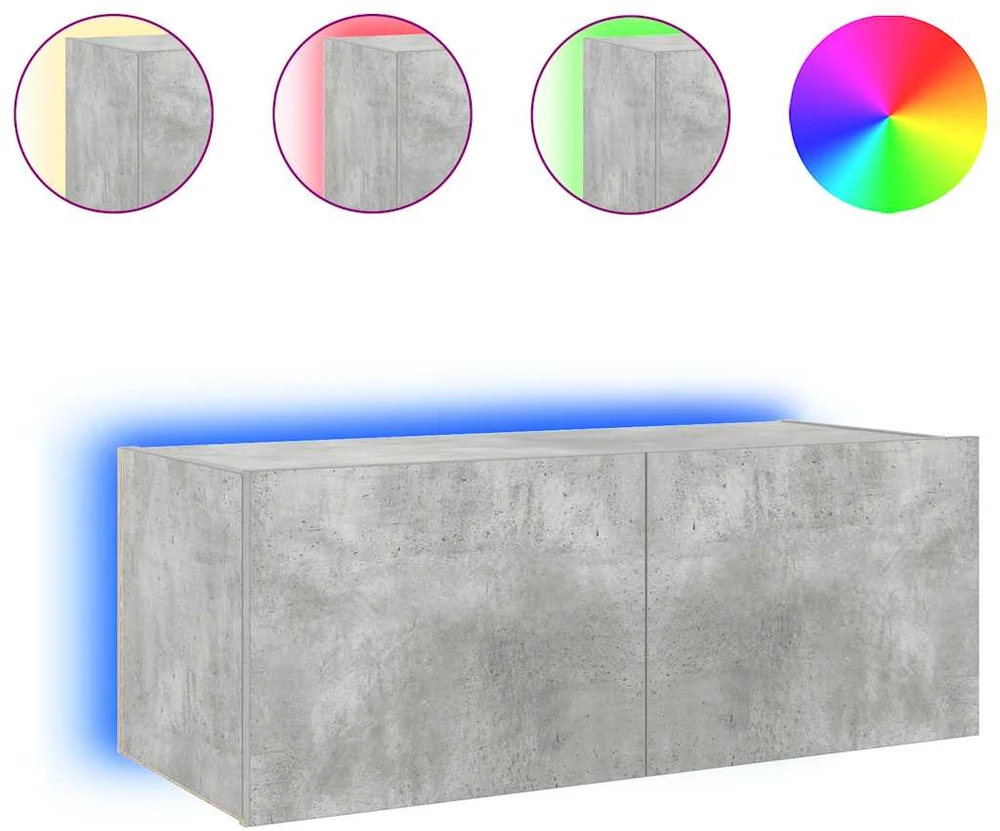 TV staliukas Sieninė TV spintelė su LED lemputėmis, betono pilka, 80x35x31cm