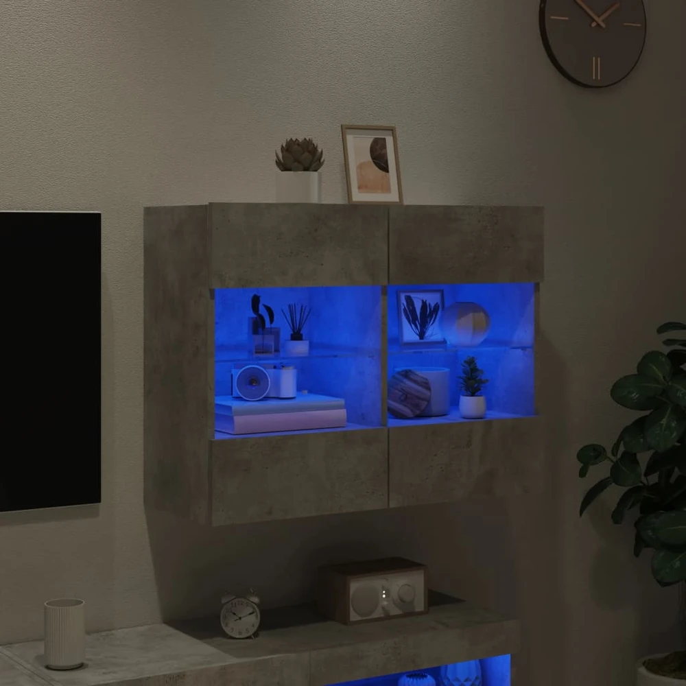 TV staliukas Sieninė TV spintelė su LED lemputėmis, betono, 78,5x30x60,5cm