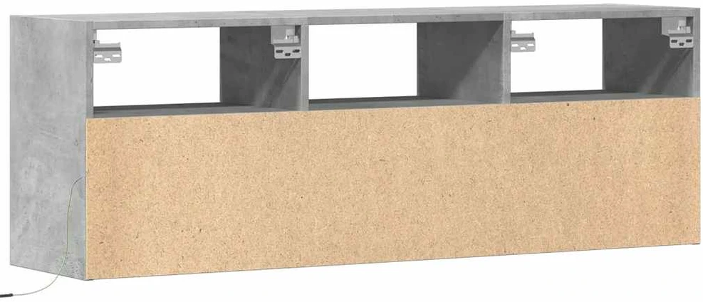 TV staliukas Sieninė TV spintelė su LED lemputėmis, betono, 130x31x45 cm