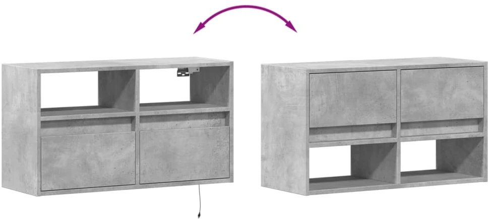 TV staliukas Sieninė TV spintelė su LED lemputėmis, betono, 80x31x45cm