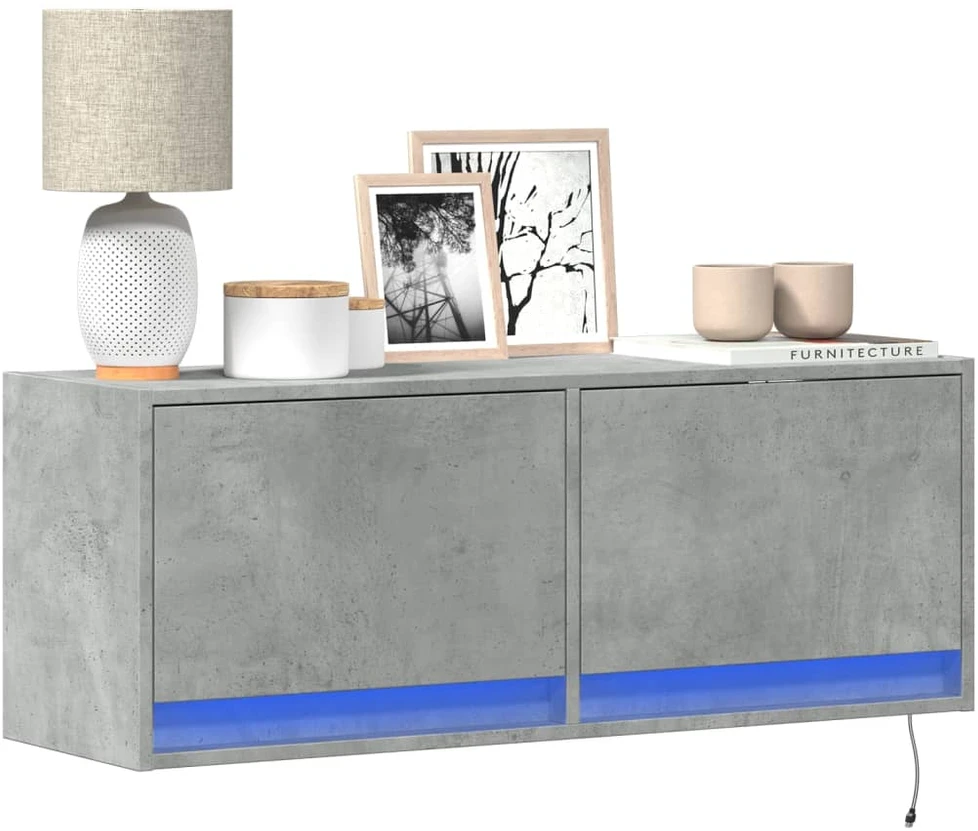TV staliukas Sieninė TV spintelė su LED lemputėmis, betono, 100x31x35cm