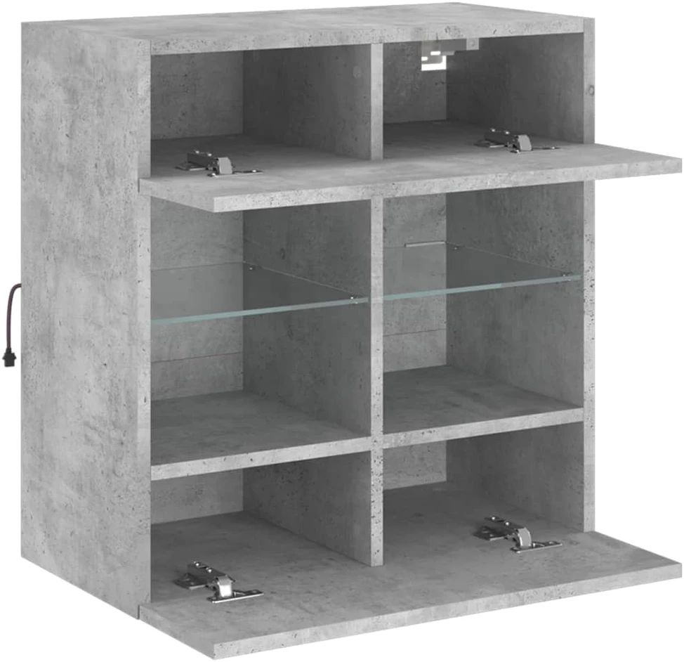 TV staliukas Sieninė TV spintelė su LED lemputėmis, betono, 58,5x30x60,5cm