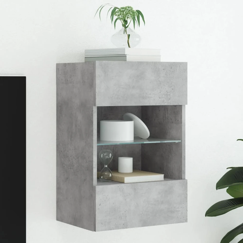 TV staliukas Sieninė TV spintelė su LED lemputėmis, betono, 40x30x60,5cm