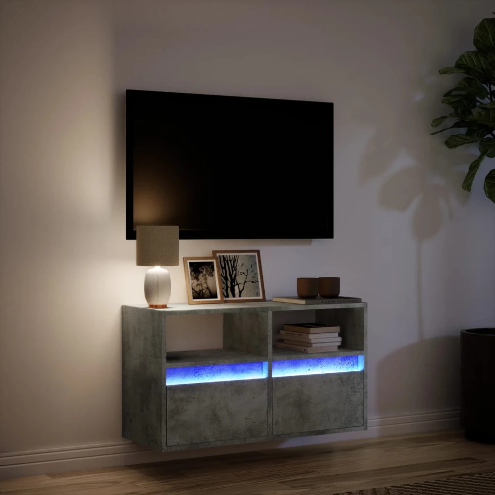 TV staliukas Sieninė TV spintelė su LED lemputėmis, betono, 80x31x45cm