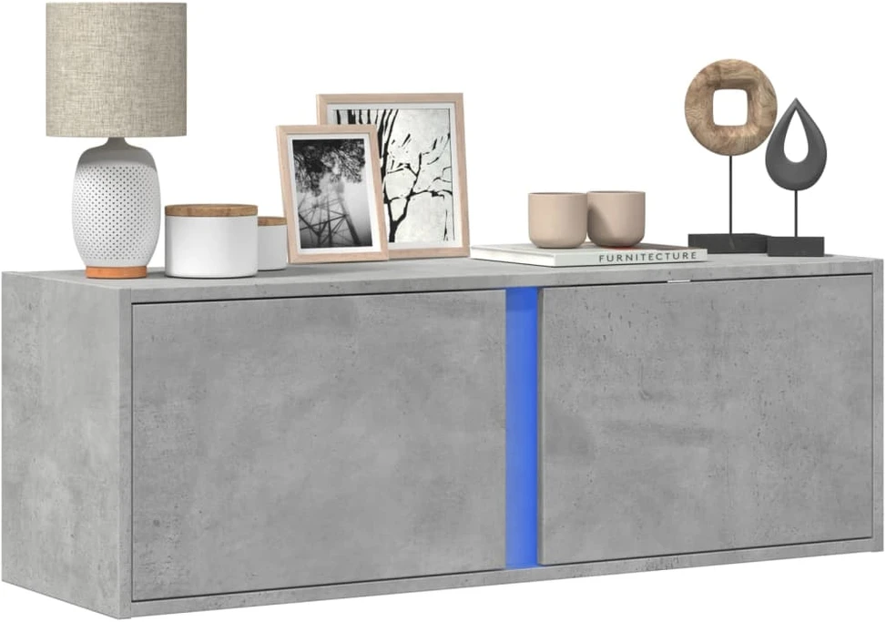 TV staliukas Sieninė TV spintelė su LED lemputėmis, betono, 100x31x35cm