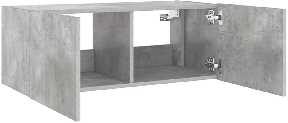 TV staliukas Sieninė TV spintelė su LED lemputėmis, betono pilka, 80x35x31cm