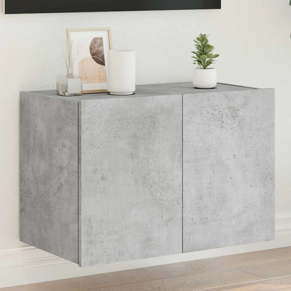TV staliukas Sieninė TV spintelė su LED lemputėmis, betono pilka, 60x35x41cm