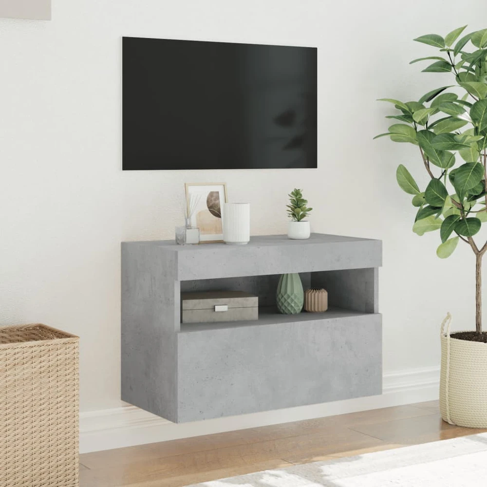 TV staliukas Sieninė TV spintelė su LED lemputėmis, betono pilka, 60x30x40cm
