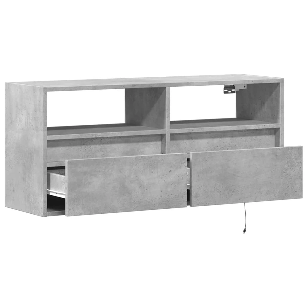 TV staliukas Sieninė TV spintelė su LED lemputėmis, betono, 100x31x45cm