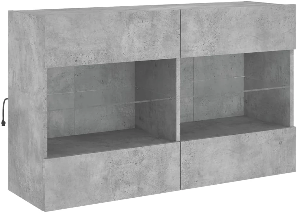 TV staliukas Sieninė TV spintelė su LED lemputėmis, betono, 98,5x30x60,5cm