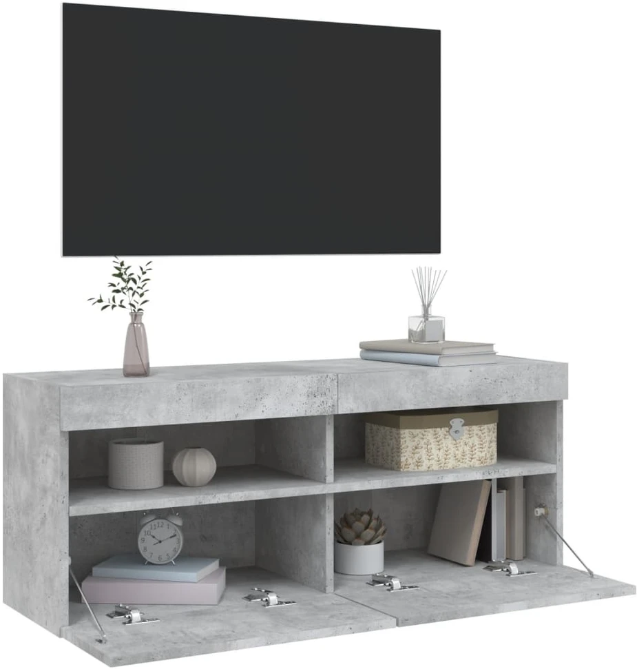 TV staliukas Sieninė TV spintelė su LED lemputėmis, betono, 100x30x40cm